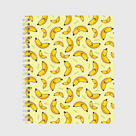 Тетрадь с принтом Банановый Бум в Санкт-Петербурге, 100% бумага | 48 листов, плотность листов — 60 г/м2, плотность картонной обложки — 250 г/м2. Листы скреплены сбоку удобной пружинной спиралью. Уголки страниц и обложки скругленные. Цвет линий — светло-серый
 | банан | банановый | бананы | паттерн | прикол | фрукты