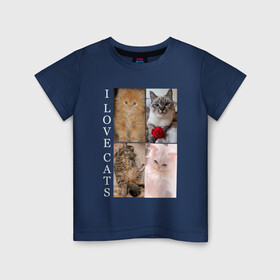 Детская футболка хлопок с принтом I LOVE CATS Я ЛЮБЛЮ КОШЕК в Санкт-Петербурге, 100% хлопок | круглый вырез горловины, полуприлегающий силуэт, длина до линии бедер | animal | cat | love | meow | домашние | животные | звери | киса | коты | котэ | кошки | любовь | мяу | пушистый
