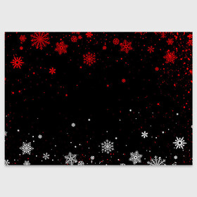 Поздравительная открытка с принтом КРАСНО БЕЛЫЕ СНЕЖИНКИ НА ЧЁРНОМ ФОНЕ в Санкт-Петербурге, 100% бумага | плотность бумаги 280 г/м2, матовая, на обратной стороне линовка и место для марки
 | 2022 | beast | merry christmas | new year | red bow | santa hat | snow | tiger | winter | winter is coming | year of the tiger | год тигра | дед мороз | животные | звери | зверь | зима | зима 2022 | зима близко | новог | новогодни