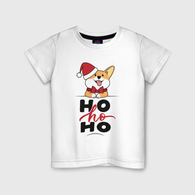 Детская футболка хлопок с принтом Corgi | Ho ho Ho в Санкт-Петербурге, 100% хлопок | круглый вырез горловины, полуприлегающий силуэт, длина до линии бедер | Тематика изображения на принте: 2022 | 2022 год | happy new year | santa | год тигра | дед мороз | каникулы | мороз | новогодний свитер | новый год | новый год 2022 | новый год тигра | оливье | праздник | рождество | санта клаус | свитер новогодний