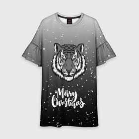 Детское платье 3D с принтом Merry Christmas Год Тигра 2022. в Санкт-Петербурге, 100% полиэстер | прямой силуэт, чуть расширенный к низу. Круглая горловина, на рукавах — воланы | 2022 | happy new year | merry christmas | год тигра | зима близко | нг | новогодний | новогодний тигр | новогодняя символика | новый год | новый год 2022 | рождество | символ 2022 года | снег | снежинки | тигр