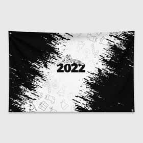Флаг-баннер с принтом Тигр отдыхает на цифре 2022. в Санкт-Петербурге, 100% полиэстер | размер 67 х 109 см, плотность ткани — 95 г/м2; по краям флага есть четыре люверса для крепления | 2022 | happy new year | merry christmas | год тигра | зима близко | нг | новогодний | новогодний тигр | новогодняя символика | новый год | новый год 2022 | рождество | символ 2022 года | снег | снежинки | тигр