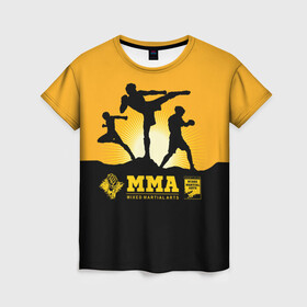 Женская футболка 3D с принтом ММА (Mixed Martial Arts) в Санкт-Петербурге, 100% полиэфир ( синтетическое хлопкоподобное полотно) | прямой крой, круглый вырез горловины, длина до линии бедер | bellator | boxing | fight club | mixed martial arts | ufc | айкидо | беллатор | боевые искусства | боец | бои | бои без правил | бойцовский клуб | бокс | борьба | воин | джиуджитсу | дзюдо | единоборства | карате | кикбоксинг