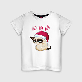 Детская футболка хлопок с принтом Ugly cat Ho Ho No в Санкт-Петербурге, 100% хлопок | круглый вырез горловины, полуприлегающий силуэт, длина до линии бедер | Тематика изображения на принте: 2022 | 2022 год | grumpy cat | happy new year | santa | год тигра | дед мороз | каникулы | мороз | новогодний свитер | новый год | новый год 2022 | новый год тигра | оливье | праздник | рождество | санта клаус