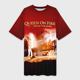Платье-футболка 3D с принтом Queen on Fire  Live at the Bowl в Санкт-Петербурге,  |  | Тематика изображения на принте: freddie mercury | paul rodgers | queen | quen | альбом | брайан мэй | глэм | джон дикон | квин | королева | куин | меркури | меркьюри | музыкант | мэркури | певец | песня | поп | роджер тейлор | рок группа | фаррух булсара