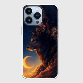 Чехол для iPhone 13 Pro с принтом Ночной Волк | Night Wolf. в Санкт-Петербурге,  |  | Тематика изображения на принте: animal | moon | night | sky | stars | wolf | благородный | волк | животные | звезды | зверь | луна | небо | ночной | ночь | облака | тьма | хищник