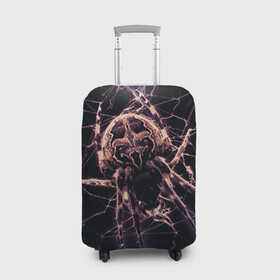 Чехол для чемодана 3D с принтом Паук (neon) в Санкт-Петербурге, 86% полиэфир, 14% спандекс | двустороннее нанесение принта, прорези для ручек и колес | black | insect | neon | spider | tarantula | web | насекомое | неоновый | паук | паутина | тарантул | черный