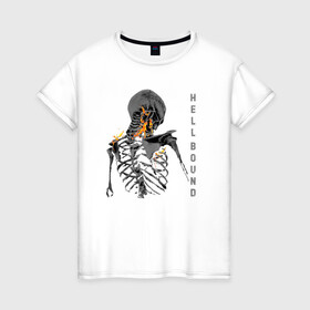 Женская футболка хлопок с принтом Hellbound в Санкт-Петербурге, 100% хлопок | прямой крой, круглый вырез горловины, длина до линии бедер, слегка спущенное плечо | надпись | огонь | ребра | скелет | спина