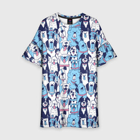 Детское платье 3D с принтом Забавные Пёсели паттерн Funny Dogs pattern в Санкт-Петербурге, 100% полиэстер | прямой силуэт, чуть расширенный к низу. Круглая горловина, на рукавах — воланы | Тематика изображения на принте: dog | бульдог | далматинец | йорк | мопс | песик | порода | смешной | собака