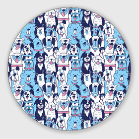 Круглый коврик для мышки с принтом Забавные Пёсели паттерн Funny Dogs pattern в Санкт-Петербурге, резина и полиэстер | круглая форма, изображение наносится на всю лицевую часть | Тематика изображения на принте: dog | бульдог | далматинец | йорк | мопс | песик | порода | смешной | собака