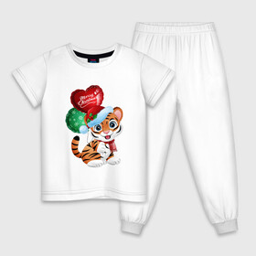 Детская пижама хлопок с принтом Тигрин шарик в Санкт-Петербурге, 100% хлопок |  брюки и футболка прямого кроя, без карманов, на брюках мягкая резинка на поясе и по низу штанин
 | new year | арт | графика | зима | новый год | рождество