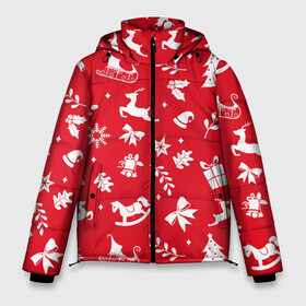 Мужская зимняя куртка 3D с принтом Паттерн новогодней атрибутики в Санкт-Петербурге, верх — 100% полиэстер; подкладка — 100% полиэстер; утеплитель — 100% полиэстер | длина ниже бедра, свободный силуэт Оверсайз. Есть воротник-стойка, отстегивающийся капюшон и ветрозащитная планка. 

Боковые карманы с листочкой на кнопках и внутренний карман на молнии. | 2022 | newyear | новыйгод | праздник | праздники