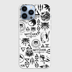 Чехол для iPhone 13 Pro Max с принтом THE WITCHER LOGOBOMBING ЧЁРНО БЕЛЫЙ | ВЕДЬМАК ПАТТЕРН в Санкт-Петербурге,  |  | geralt | the witcher | the witcher wild hunt | witcher | wolf | аард | аксий | белый волк | ведьмак | ведьмак 3 | волк | геральт | игни | ирден | йенифер | каер морхен | квен | охотник | трисс | цири | школа волка