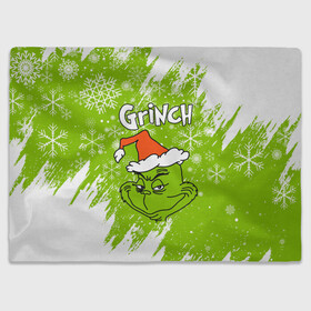 Плед 3D с принтом Grinch Green. в Санкт-Петербурге, 100% полиэстер | закругленные углы, все края обработаны. Ткань не мнется и не растягивается | Тематика изображения на принте: 2022 | grinch | happy new year | merry christmas | год тигра | гринч | зима близко | нг | новогодний | новый год | новый год 2022 | рождество | снег | снежинки