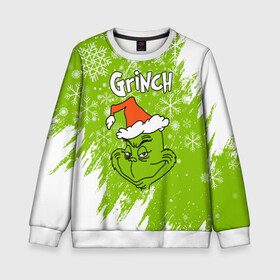 Детский свитшот 3D с принтом Grinch Green. в Санкт-Петербурге, 100% полиэстер | свободная посадка, прямой крой, мягкая тканевая резинка на рукавах и понизу свитшота | 2022 | grinch | happy new year | merry christmas | год тигра | гринч | зима близко | нг | новогодний | новый год | новый год 2022 | рождество | снег | снежинки