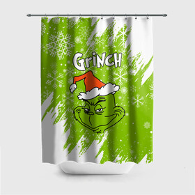 Штора 3D для ванной с принтом Grinch Green. в Санкт-Петербурге, 100% полиэстер | плотность материала — 100 г/м2. Стандартный размер — 146 см х 180 см. По верхнему краю — пластиковые люверсы для креплений. В комплекте 10 пластиковых колец | 2022 | grinch | happy new year | merry christmas | год тигра | гринч | зима близко | нг | новогодний | новый год | новый год 2022 | рождество | снег | снежинки