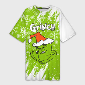 Платье-футболка 3D с принтом Grinch Green. в Санкт-Петербурге,  |  | 2022 | grinch | happy new year | merry christmas | год тигра | гринч | зима близко | нг | новогодний | новый год | новый год 2022 | рождество | снег | снежинки