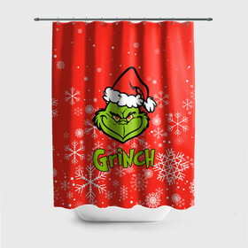 Штора 3D для ванной с принтом Grinch Red. в Санкт-Петербурге, 100% полиэстер | плотность материала — 100 г/м2. Стандартный размер — 146 см х 180 см. По верхнему краю — пластиковые люверсы для креплений. В комплекте 10 пластиковых колец | 2022 | grinch | happy new year | merry christmas | год тигра | гринч | зима близко | нг | новогодний | новый год | новый год 2022 | рождество | снег | снежинки