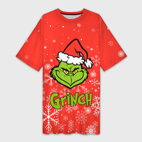Платье-футболка 3D с принтом Grinch Red. в Санкт-Петербурге,  |  | 2022 | grinch | happy new year | merry christmas | год тигра | гринч | зима близко | нг | новогодний | новый год | новый год 2022 | рождество | снег | снежинки