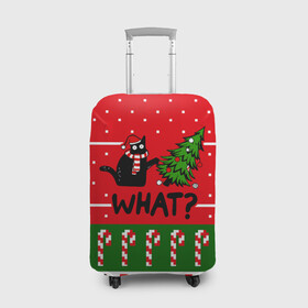 Чехол для чемодана 3D с принтом WHAT КОТИК CAT в Санкт-Петербурге, 86% полиэфир, 14% спандекс | двустороннее нанесение принта, прорези для ручек и колес | 2020 | 2021 | 2022 | christmas | merry | what | елка | кот | леденец | нг | новогодний | новый год | паттерн | рождество | свитер | снежинки | узор | узоры | шишки