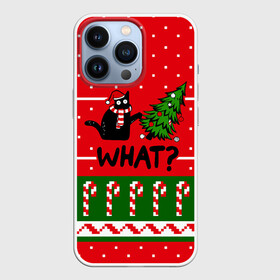 Чехол для iPhone 13 Pro с принтом WHAT | КОТИК | CAT в Санкт-Петербурге,  |  | 2020 | 2021 | 2022 | christmas | merry | what | елка | кот | леденец | нг | новогодний | новый год | паттерн | рождество | свитер | снежинки | узор | узоры | шишки