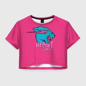 Женская футболка Crop-top 3D с принтом Mr Beast Gaming Full Print (Pink edition) в Санкт-Петербурге, 100% полиэстер | круглая горловина, длина футболки до линии талии, рукава с отворотами | gamer | games | gaming | mr beast | mrbeast | youtube | блогеры | игры | мистер бист | ютуберы