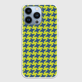 Чехол для iPhone 13 Pro с принтом Сине желтые гусиные лапки в Санкт-Петербурге,  |  | Тематика изображения на принте: вязанка | гусиные лапки | желтый | мода | паттерн | синий | узор