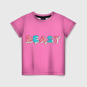 Детская футболка 3D с принтом Mr Beast Donut (Pink edition) в Санкт-Петербурге, 100% гипоаллергенный полиэфир | прямой крой, круглый вырез горловины, длина до линии бедер, чуть спущенное плечо, ткань немного тянется | arts | mr beast | mrbeast | youtube | арты | блогеры | мистер бист | прикольные надписи | ютуб | ютуберы