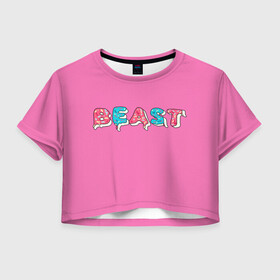 Женская футболка Crop-top 3D с принтом Mr Beast Donut (Pink edition) в Санкт-Петербурге, 100% полиэстер | круглая горловина, длина футболки до линии талии, рукава с отворотами | arts | mr beast | mrbeast | youtube | арты | блогеры | мистер бист | прикольные надписи | ютуб | ютуберы