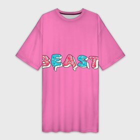 Платье-футболка 3D с принтом Mr Beast Donut (Pink edition) в Санкт-Петербурге,  |  | Тематика изображения на принте: arts | mr beast | mrbeast | youtube | арты | блогеры | мистер бист | прикольные надписи | ютуб | ютуберы