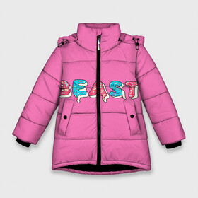Зимняя куртка для девочек 3D с принтом Mr Beast Donut (Pink edition) в Санкт-Петербурге, ткань верха — 100% полиэстер; подклад — 100% полиэстер, утеплитель — 100% полиэстер. | длина ниже бедра, удлиненная спинка, воротник стойка и отстегивающийся капюшон. Есть боковые карманы с листочкой на кнопках, утяжки по низу изделия и внутренний карман на молнии. 

Предусмотрены светоотражающий принт на спинке, радужный светоотражающий элемент на пуллере молнии и на резинке для утяжки. | Тематика изображения на принте: arts | mr beast | mrbeast | youtube | арты | блогеры | мистер бист | прикольные надписи | ютуб | ютуберы