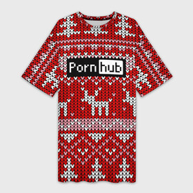 Платье-футболка 3D с принтом Porn Hub новогодний в Санкт-Петербурге,  |  | deer | holiday | new year | pattern | новый год | олень | праздник | узор