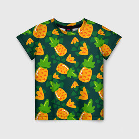 Детская футболка 3D с принтом Ананасы Много ананасов в Санкт-Петербурге, 100% гипоаллергенный полиэфир | прямой крой, круглый вырез горловины, длина до линии бедер, чуть спущенное плечо, ткань немного тянется | ананас | ананасовый | ананасы | сладость | фрукт
