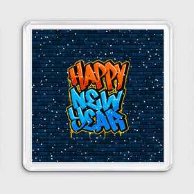 Магнит 55*55 с принтом С Новым Годом граффити / Happy New Year graffiti в Санкт-Петербурге, Пластик | Размер: 65*65 мм; Размер печати: 55*55 мм | graffiti | wall | граффити | зима | новый год | рождество | снег | снежинка | стена