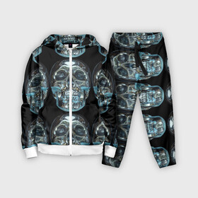 Детский костюм 3D с принтом Skulls pattern 2028 в Санкт-Петербурге,  |  | fashion | future | pattern | skull | vanguard | авангард | будущее | мода | стекло | узор | череп