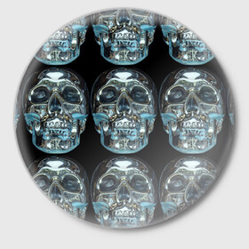Значок с принтом Skulls pattern 2028 в Санкт-Петербурге,  металл | круглая форма, металлическая застежка в виде булавки | Тематика изображения на принте: fashion | future | pattern | skull | vanguard | авангард | будущее | мода | стекло | узор | череп