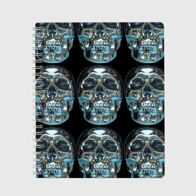 Тетрадь с принтом Skulls pattern 2028 в Санкт-Петербурге, 100% бумага | 48 листов, плотность листов — 60 г/м2, плотность картонной обложки — 250 г/м2. Листы скреплены сбоку удобной пружинной спиралью. Уголки страниц и обложки скругленные. Цвет линий — светло-серый
 | Тематика изображения на принте: fashion | future | pattern | skull | vanguard | авангард | будущее | мода | стекло | узор | череп