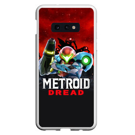 Чехол для Samsung S10E с принтом Space Fight | Metroid Dread в Санкт-Петербурге, Силикон | Область печати: задняя сторона чехла, без боковых панелей | game | logo | mercurysteam | metroid | metroid dread | metroid fusion | samus aran | игра | компьютерная игра | лого | логотип | метроид | метроид дреад | мэтроид | мэтройдо дореддо | самус аран | эмблема