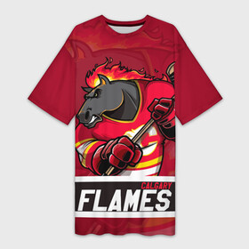 Платье-футболка 3D с принтом Калгари Флэймз, Calgary Flames в Санкт-Петербурге,  |  | calgary | calgary flames | flames | hockey | nhl | usa | калгари | калгари флэймз | нхл | спорт | сша | флэймз | хоккей | шайба