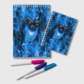 Блокнот с принтом Дракон в синем пламени Dragon in blue flame в Санкт-Петербурге, 100% бумага | 48 листов, плотность листов — 60 г/м2, плотность картонной обложки — 250 г/м2. Листы скреплены удобной пружинной спиралью. Цвет линий — светло-серый
 | Тематика изображения на принте: dragon | дракон | миф | монстр | огонь | пламя | фэнтези