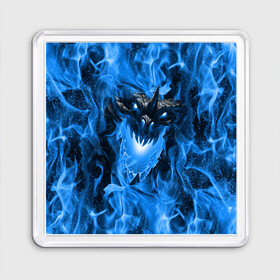 Магнит 55*55 с принтом Дракон в синем пламени Dragon in blue flame в Санкт-Петербурге, Пластик | Размер: 65*65 мм; Размер печати: 55*55 мм | Тематика изображения на принте: dragon | дракон | миф | монстр | огонь | пламя | фэнтези