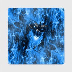 Магнит виниловый Квадрат с принтом Дракон в синем пламени Dragon in blue flame в Санкт-Петербурге, полимерный материал с магнитным слоем | размер 9*9 см, закругленные углы | Тематика изображения на принте: dragon | дракон | миф | монстр | огонь | пламя | фэнтези