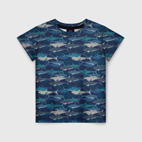 Детская футболка 3D с принтом Хищные Акулы в Санкт-Петербурге, 100% гипоаллергенный полиэфир | прямой крой, круглый вырез горловины, длина до линии бедер, чуть спущенное плечо, ткань немного тянется | fish | ocean | predator | shark | white shark | акула | белая акула | зубы | море | морской хищник | океан | рыба | хищная рыба | хищник