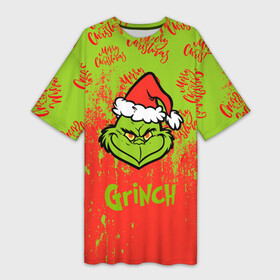 Платье-футболка 3D с принтом Grinch Merry Christmas. в Санкт-Петербурге,  |  | 2022 | grinch | happy new year | merry christmas | год тигра | гринч | зима близко | нг | новогодний | новый год | новый год 2022 | рождество | снег | снежинки