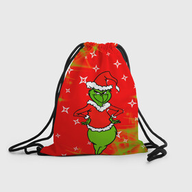 Рюкзак-мешок 3D с принтом Новогодний Grinch на танцполе. в Санкт-Петербурге, 100% полиэстер | плотность ткани — 200 г/м2, размер — 35 х 45 см; лямки — толстые шнурки, застежка на шнуровке, без карманов и подкладки | 2022 | grinch | happy new year | merry christmas | год тигра | гринч | зима близко | нг | новогодний | новый год | новый год 2022 | рождество | снег | снежинки