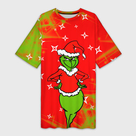 Платье-футболка 3D с принтом Новогодний Grinch на танцполе. в Санкт-Петербурге,  |  | 2022 | grinch | happy new year | merry christmas | год тигра | гринч | зима близко | нг | новогодний | новый год | новый год 2022 | рождество | снег | снежинки