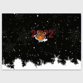 Поздравительная открытка с принтом Тигр 2022 Black в Санкт-Петербурге, 100% бумага | плотность бумаги 280 г/м2, матовая, на обратной стороне линовка и место для марки
 | Тематика изображения на принте: 2022 | год тигра | новый год | новый год 2022 | символ года | тигр | тигренок | тигрица | тигры