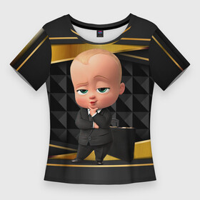 Женская футболка 3D Slim с принтом BOSS gold  black в Санкт-Петербурге,  |  | baby | boss | boss baby | босс | босс молокосос | маленький босс | малыш | мальчик | молокосос | ребенок