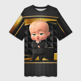 Платье-футболка 3D с принтом BOSS gold  black в Санкт-Петербурге,  |  | baby | boss | boss baby | босс | босс молокосос | маленький босс | малыш | мальчик | молокосос | ребенок