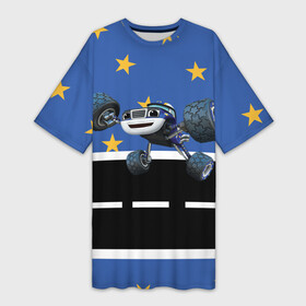 Платье-футболка 3D с принтом Вспыш и чудо машинки  Смельчак в Санкт-Петербурге,  |  | вспыш | детский | машина | машинки | монстрак | мультик | мультфильм | персонаж | синий | смельчак | чудо
